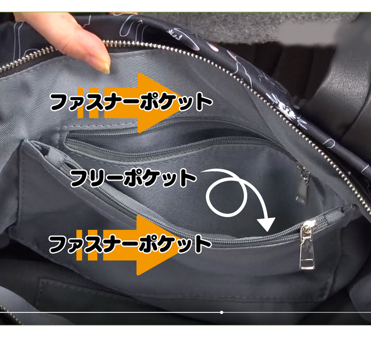 癒しのネコ柄トートバッグ【ブラック】／【グレー】／【ネイビー】