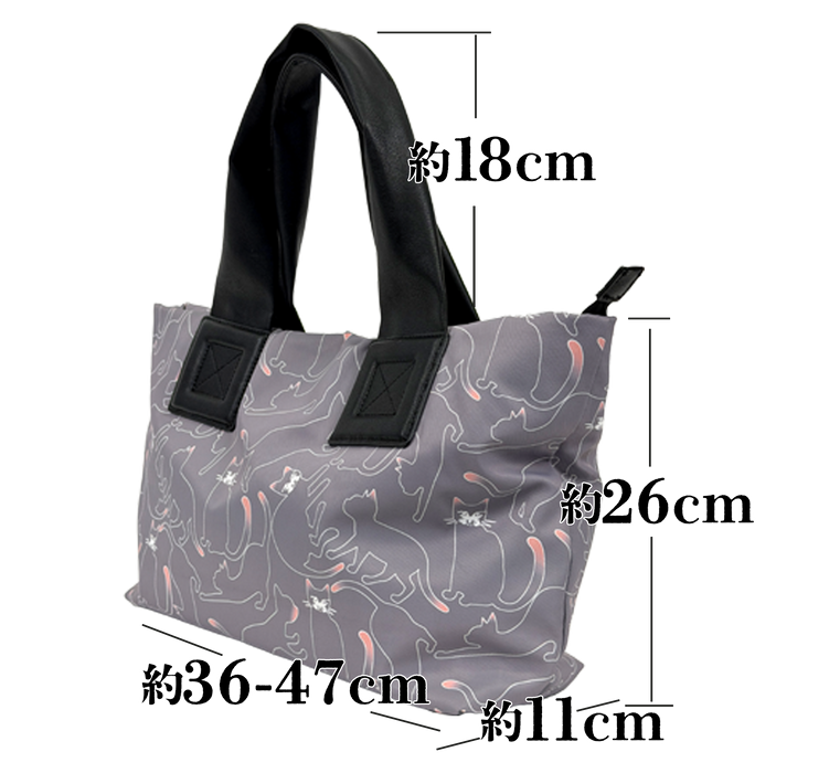 癒しのネコ柄トートバッグ【ブラック】／【グレー】／【ネイビー】