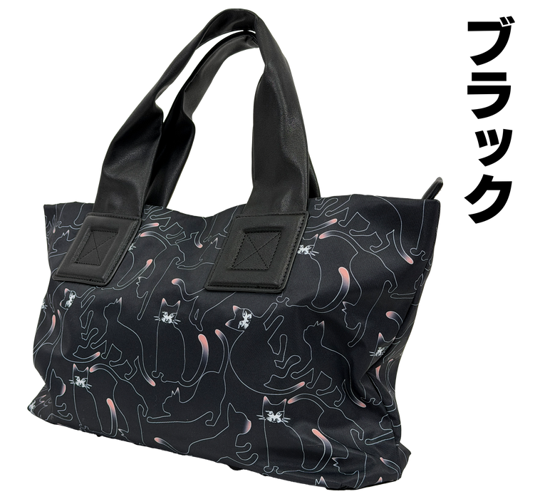 癒しのネコ柄トートバッグ【ブラック】／【グレー】／【ネイビー】