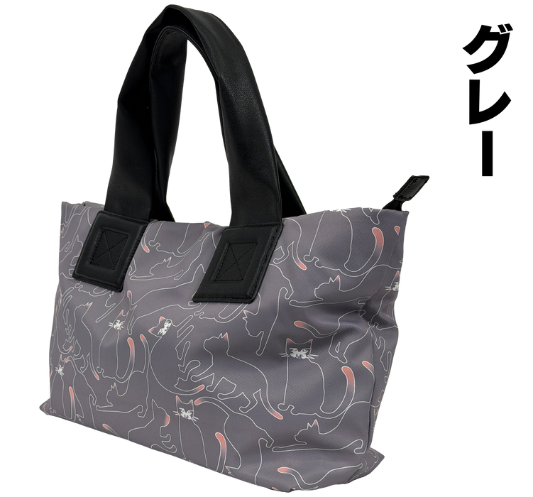 癒しのネコ柄トートバッグ【ブラック】／【グレー】／【ネイビー】
